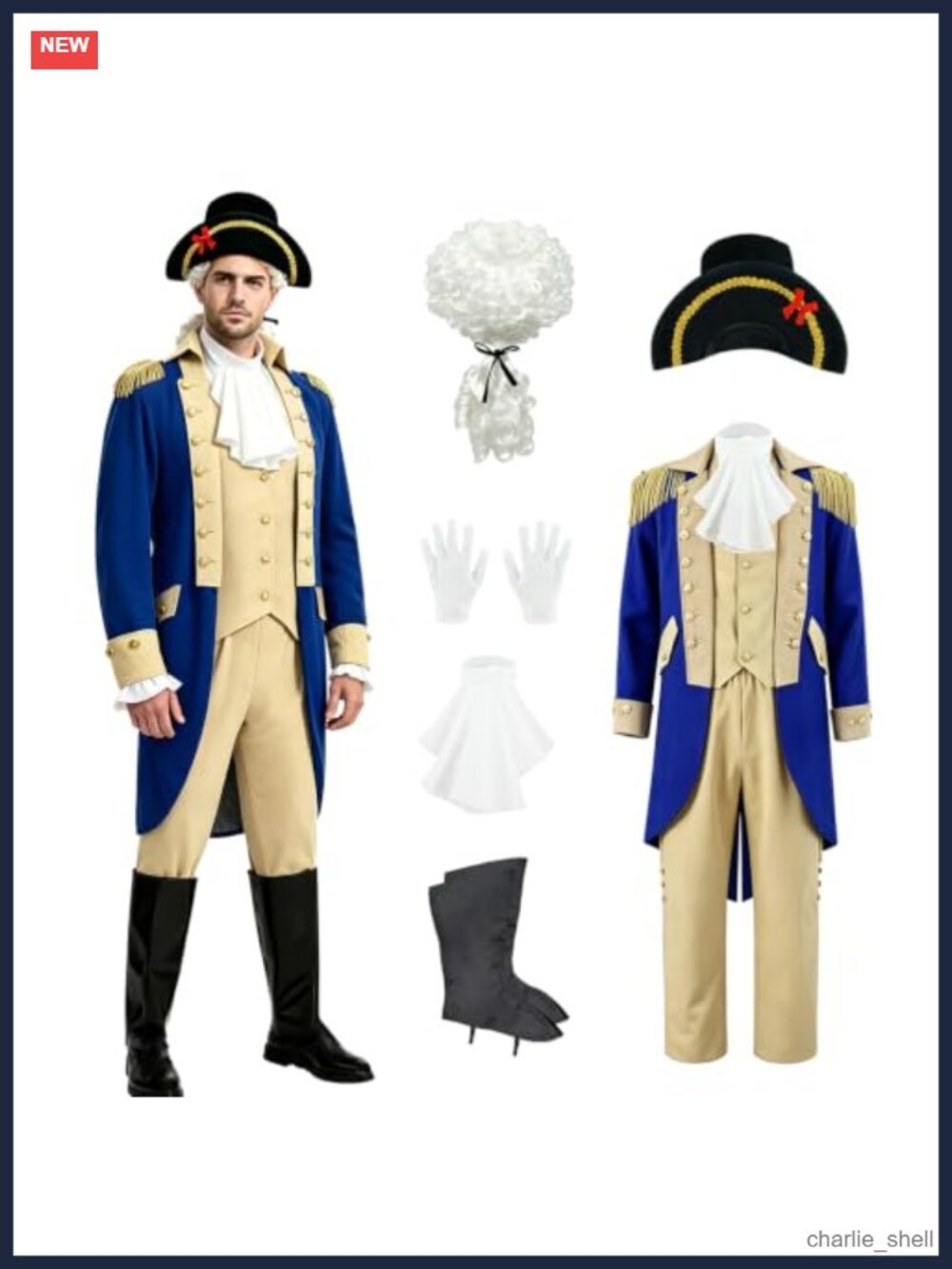 Mens Founding Father Colonial George Washington 7-Piece Costume Set